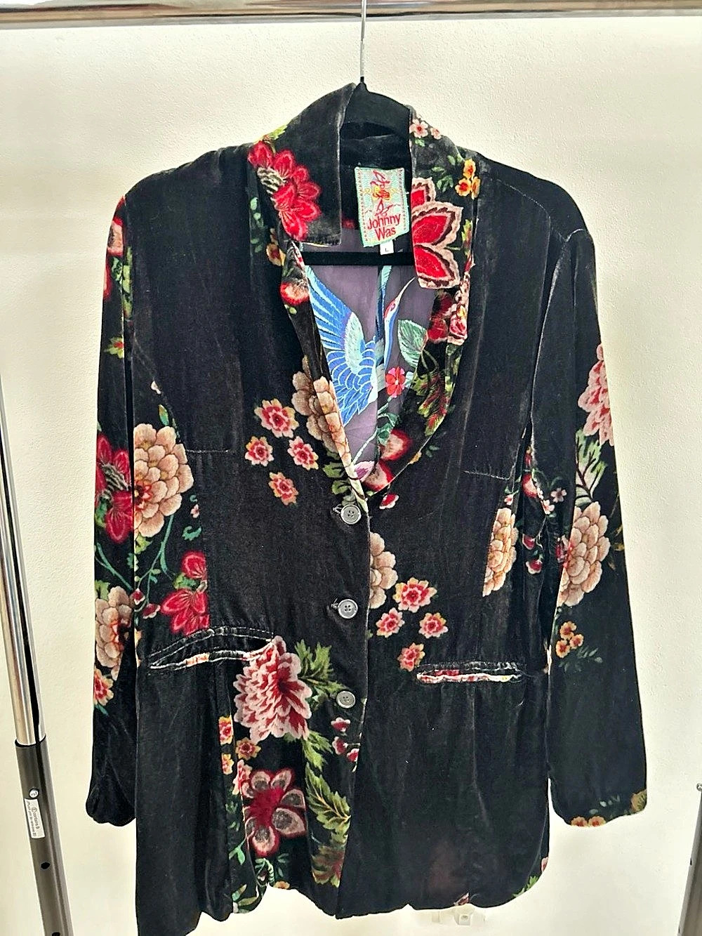 Johnny Was Floral Velvet-Style Blazer in Black & Red Size Large